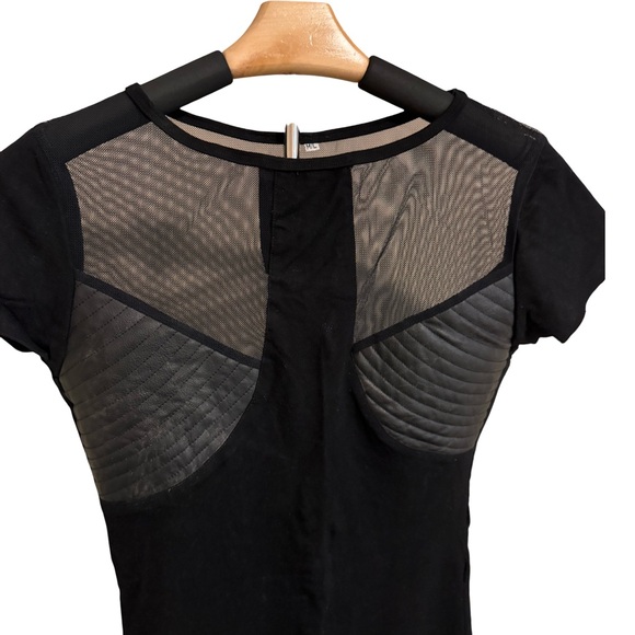 Black mesh and leather Women's Top - Picture 2 of 5